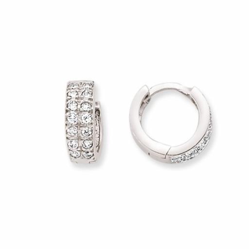 9ct White Gold 12x4mm Double Row Cubic Zirconia Huggie Hoop Earrings