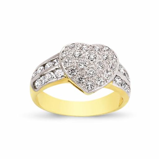 9ct Yellow Gold CZ Heart Ring