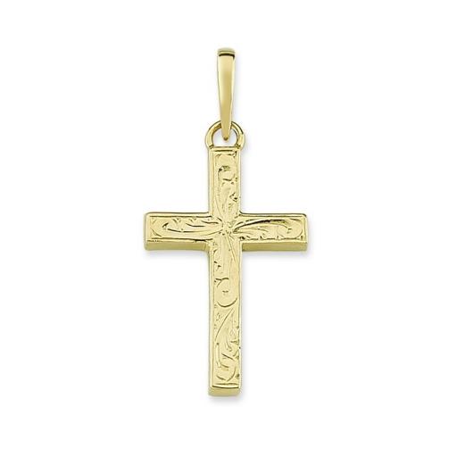 9ct Yellow Gold Embossed Square Cross Pendant