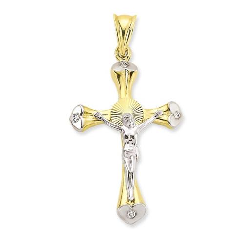 9ct Gold 2 Colour Flared Crucifix Cross Pendant