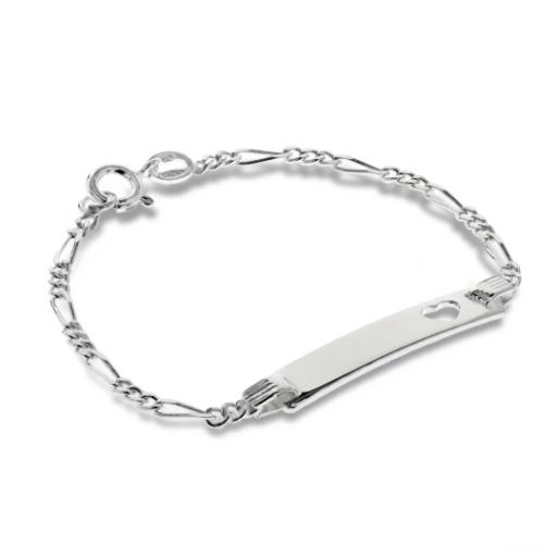 Sterling Silver 5.5" Childs Cut Out Heart Figaro Bracelet