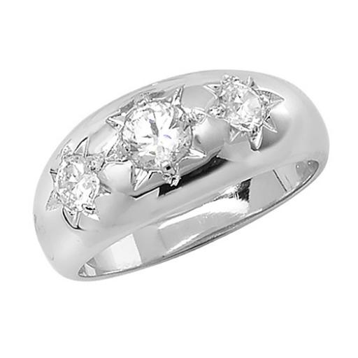 Sterling Silver Men's 3 Star CZ Ring