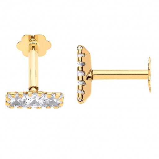 9ct Gold Cartilage Earring Trilogy CZ Labret Helix Single Stud