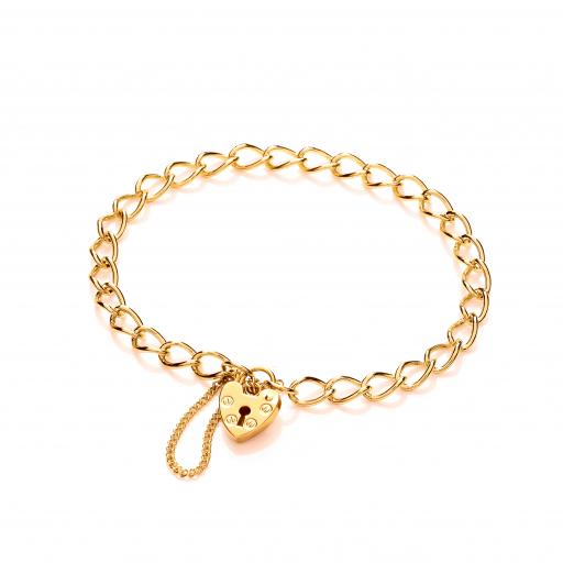 9ct Gold 7.6" Ladies Flat 5.3mm Charm Bracelet