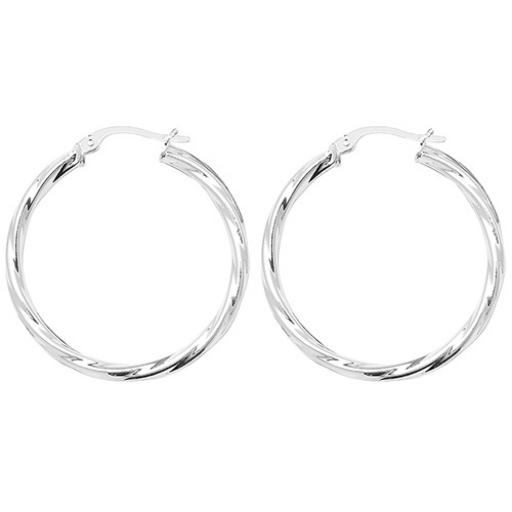 STERLING SILVER 30X2MM ROUND TWISTED TUBE HOOP EARRINGS