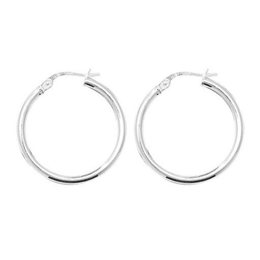 STERLING SILVER 25X2MM ROUND POLISHED TUBE HOOP EARRINGS GIFT BOX