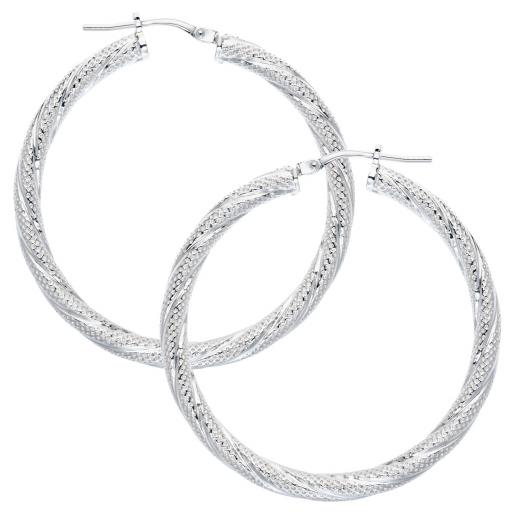 Sterling Silver 35x3mm Satin Twist Tube Hoop Earrings Gift Box