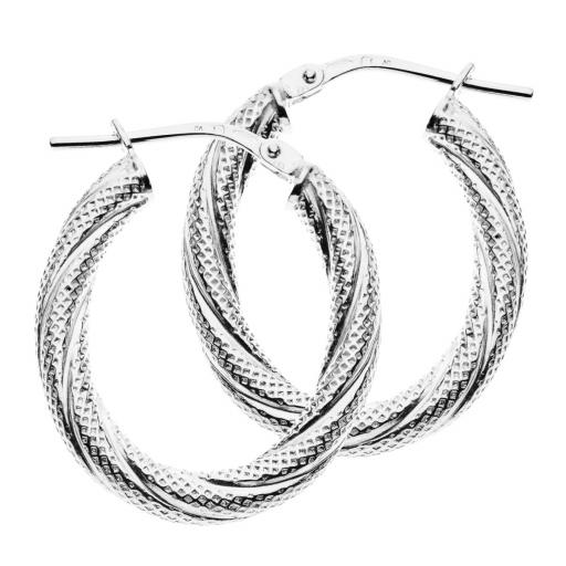 Sterling Silver Hoop Earrings Satin Twisted Oval Tube Creoles Sleepers