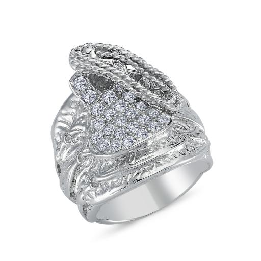 STERLING SILVER SOLID CUBIC ZIRCONIA HORSE SADDLE RING GIFT BOX