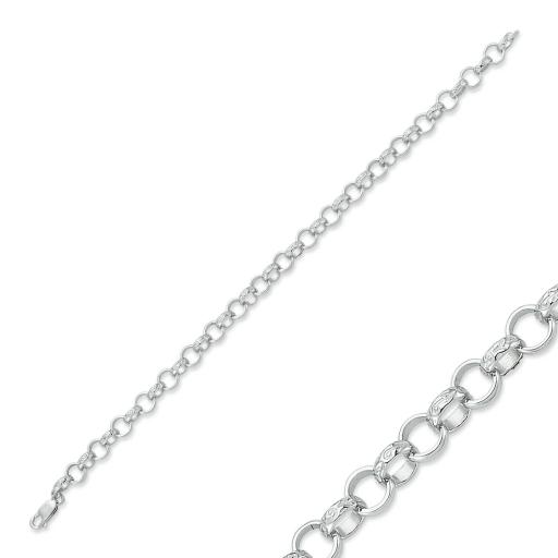 Sterling Silver Solid Round Engraved 7.0mm Belcher Rolo Chain