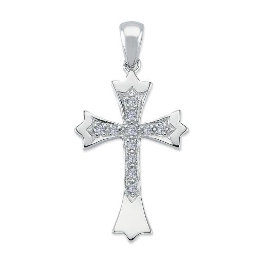 Men's 925 Sterling Silver 46mm Cross Pendant – Brilliant Cut Cubic Zirconia, Pavé Setting, Box Included