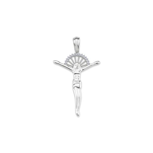 925 STERLING SILVER CUBIC ZIRCONIA SUNBURST HALO CRUCIFIX PENDANT GIFT BOX