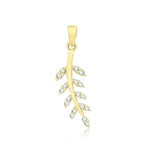 9ct Gold CZ Leaf Branch Charm