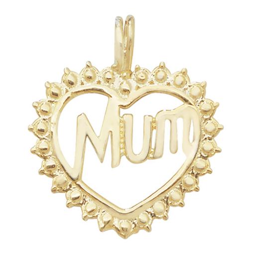 9ct Gold 18X16mm Mum in Heart Pendant