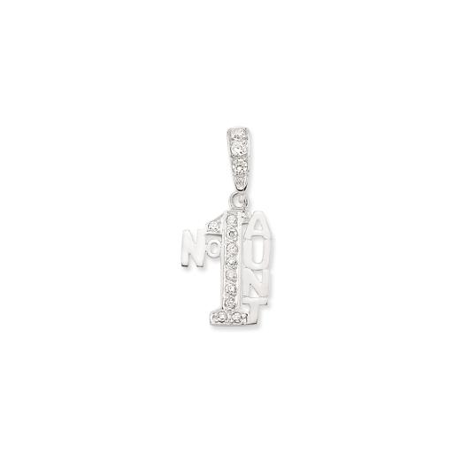 Sterling Silver 43mm White CZ No1 Aunt Pendant