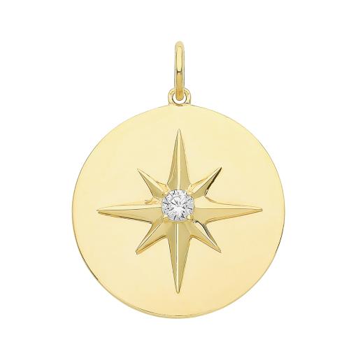 9ct Gold CZ Northern Star Disk Charm