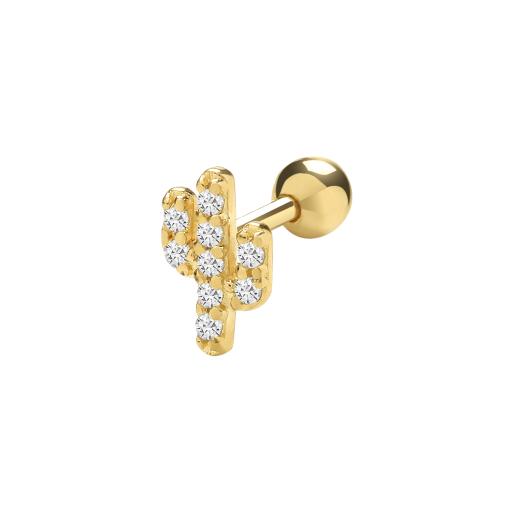 9ct Gold Single CZ Cactus Cartilage Helix Stud