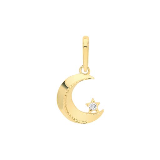 9ct Gold CZ Moon + Star Charm