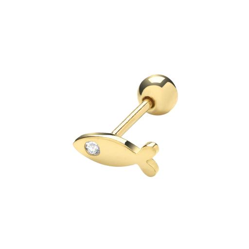 9ct Gold Single CZ Fish Cartilage Helix Stud