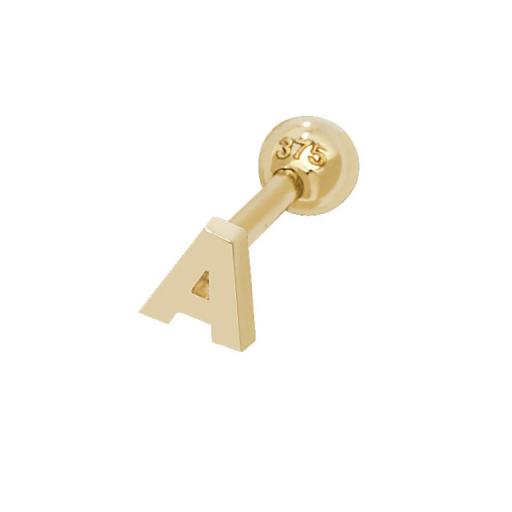 9ct Gold Single Initial A Cartilage Helix Stud