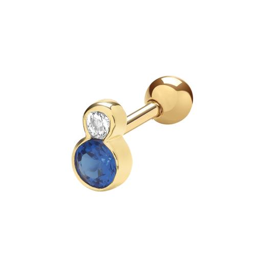 9ct Gold Single White + Blue CZ  Cartilage Helix Stud