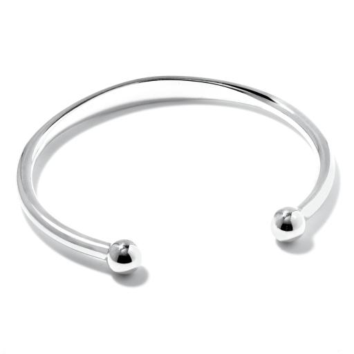 Sterling Silver Torque Bangles Free Engraving ID Plate Ladies Bobble Bangles Ball Bracelet Gift Box