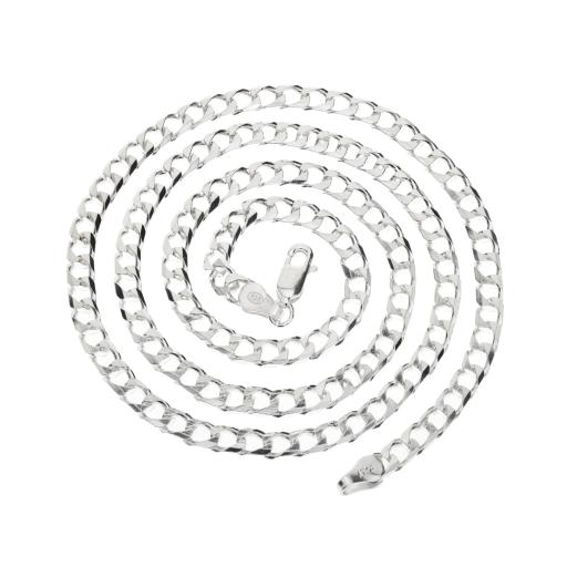 Sterling Silver Curb Chain 4.0mm Flat Square Bevel Edge Diamond Cut Link Necklace Ladies Gents Gift Box