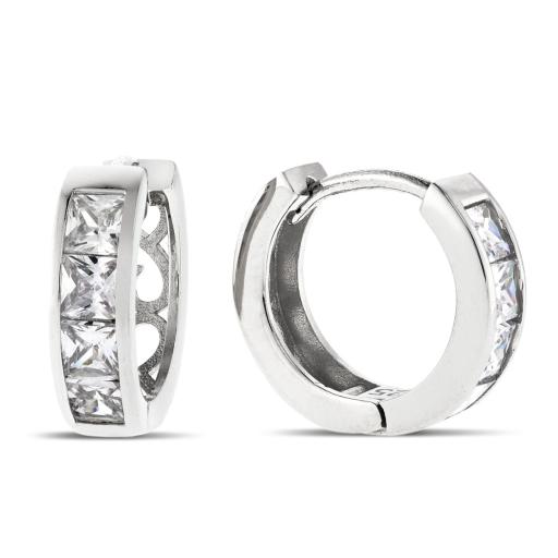 925 STERLING SILVER 16X4MM FLAT ETERNITY CUBIC ZIRCONIA HUGGIE EARRINGS