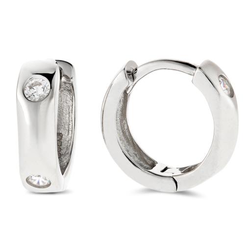 925 STERLING SILVER 15MM U SHAPE CUBIC ZIRCONIA HUGGIE EARRINGS