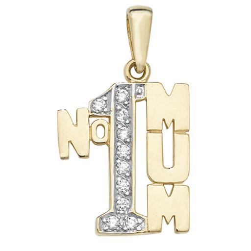 9ct Gold Cubic Zirconia No 1 Mum Pendant