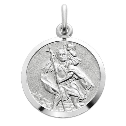 925 Sterling Silver 18mm Round Satin Finish Saint Christopher Pendant