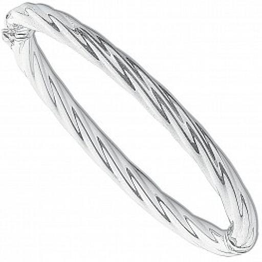 925 Sterling Silver Ladies Bangle 70x60mm Twisted Tube Hinged Bangle Gift Box