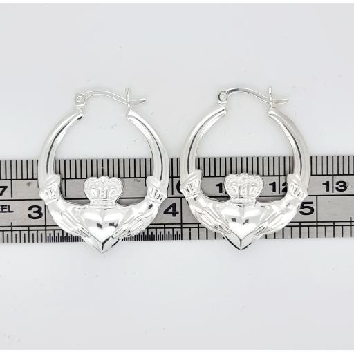 Sterling Silver Claddagh Hoop Earrings 31x15mm Creoles