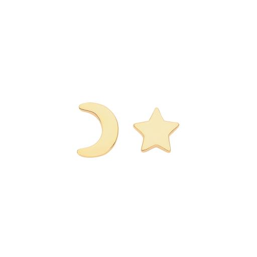 Silver Gold Plated Star And Moon Studs