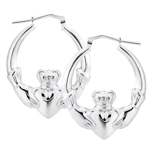 Sterling Silver Claddagh Hoop Earrings 31x15mm Creoles