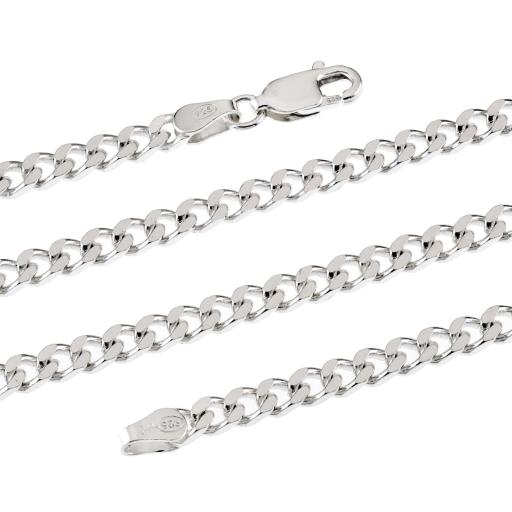 Sterling Silver Curb Chain 3.0mm Flat Square Bevel Edge Diamond Cut Link Necklace Ladies Gents Gift Box