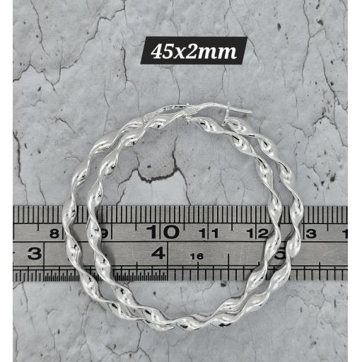 Sterling Silver 45x2mm Round Polished Candy Twist Tube Hoop Earrings Gift Box