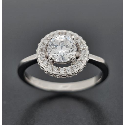 925 Sterling Silver Ladies 10mm White CZ Halo Ring