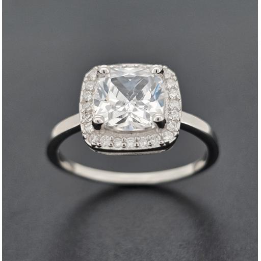 Sterling Silver White CZ Cushion Ring
