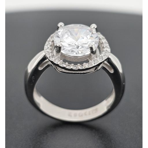Sterling Silver White Cubic Zirconia 11mm Floating Halo Ring
