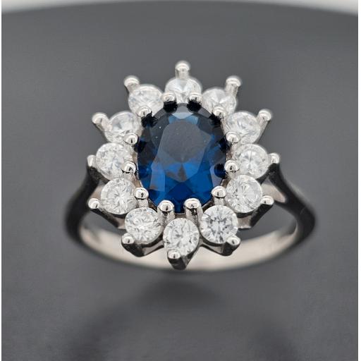 Sterling Silver Cz Ring Ladies 14x12mm Oval Sapphire Cubic Zirconia Halo Cluster Dress Gift Box