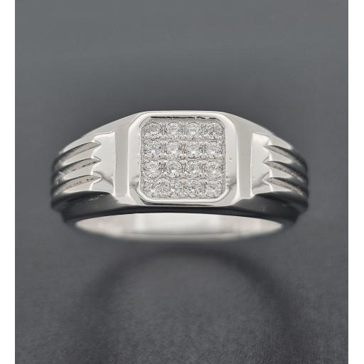 Sterling Silver Gents 4x4 Pave Cz Signet Ring