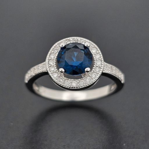 Sterling Silver 10mm Round Sapphire Halo Ring