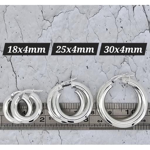Sterling Silver 4mm Hoop Plain Tube Earrings