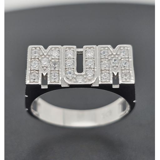 Sterling Silver Mum Curb Link Pattern Signet Ring With Pave Set Cubic Zirconia-gift Box