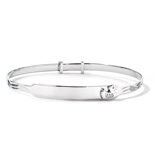 Sterling Silver Baby Bangle Free Engraving ID Childs Christening Bracelet Duck Gift Box