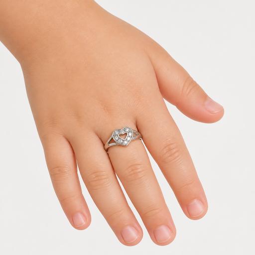 Sterling Silver Baby Childs Cubic Zirconia Cut Out Heart Shape Signet Ring Gift Box